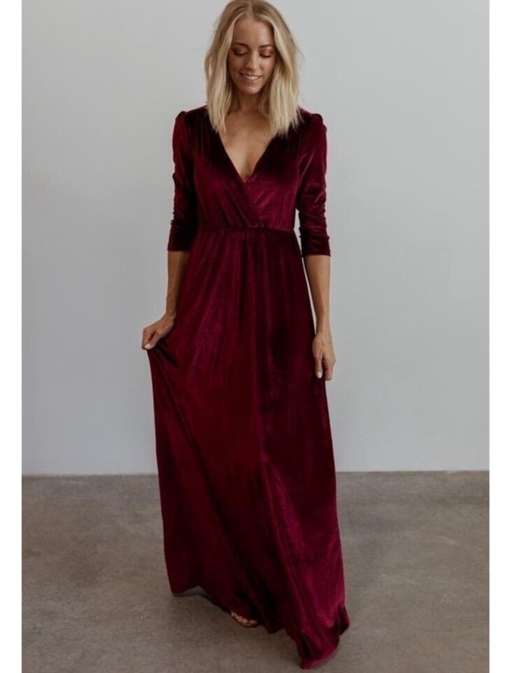Baltic Born Sofia Velvet Wrap Maxi Dress in Mulberry Burgundy - Picture 2 of 16